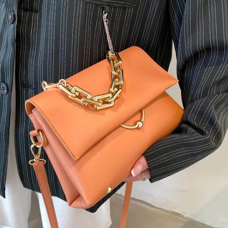 

Luxury Women Bag Brand Thick Chain Flap Leather Handbag Female Crossbody Bag Soft Leather Women Totes Bags Ladys Messenger Purse