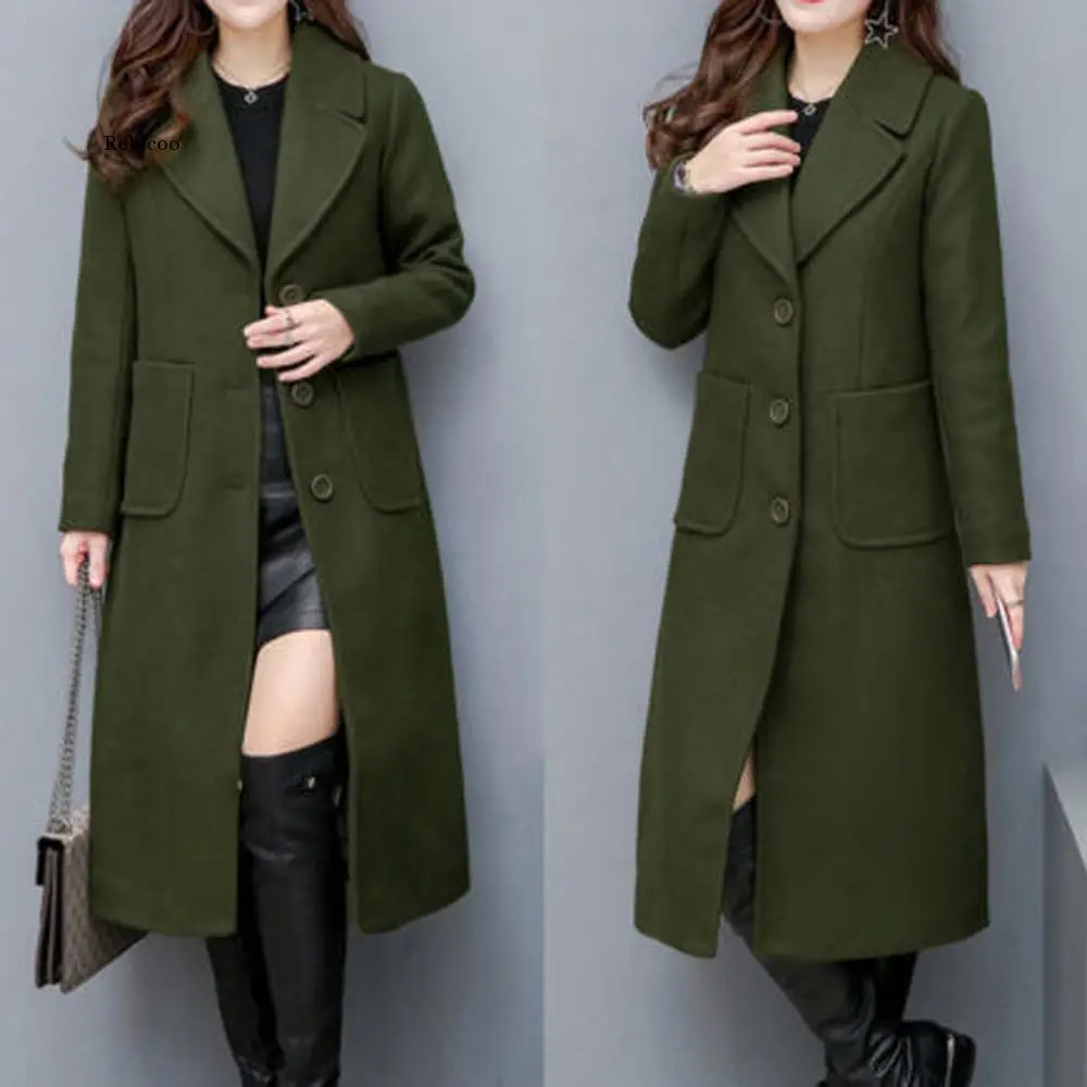 Women Vintage Women Woolen Coat Winter Over-Knee Lapel Thick Long Overcoat Slim Warm Jacket Parka Women's Outwear  4Xl