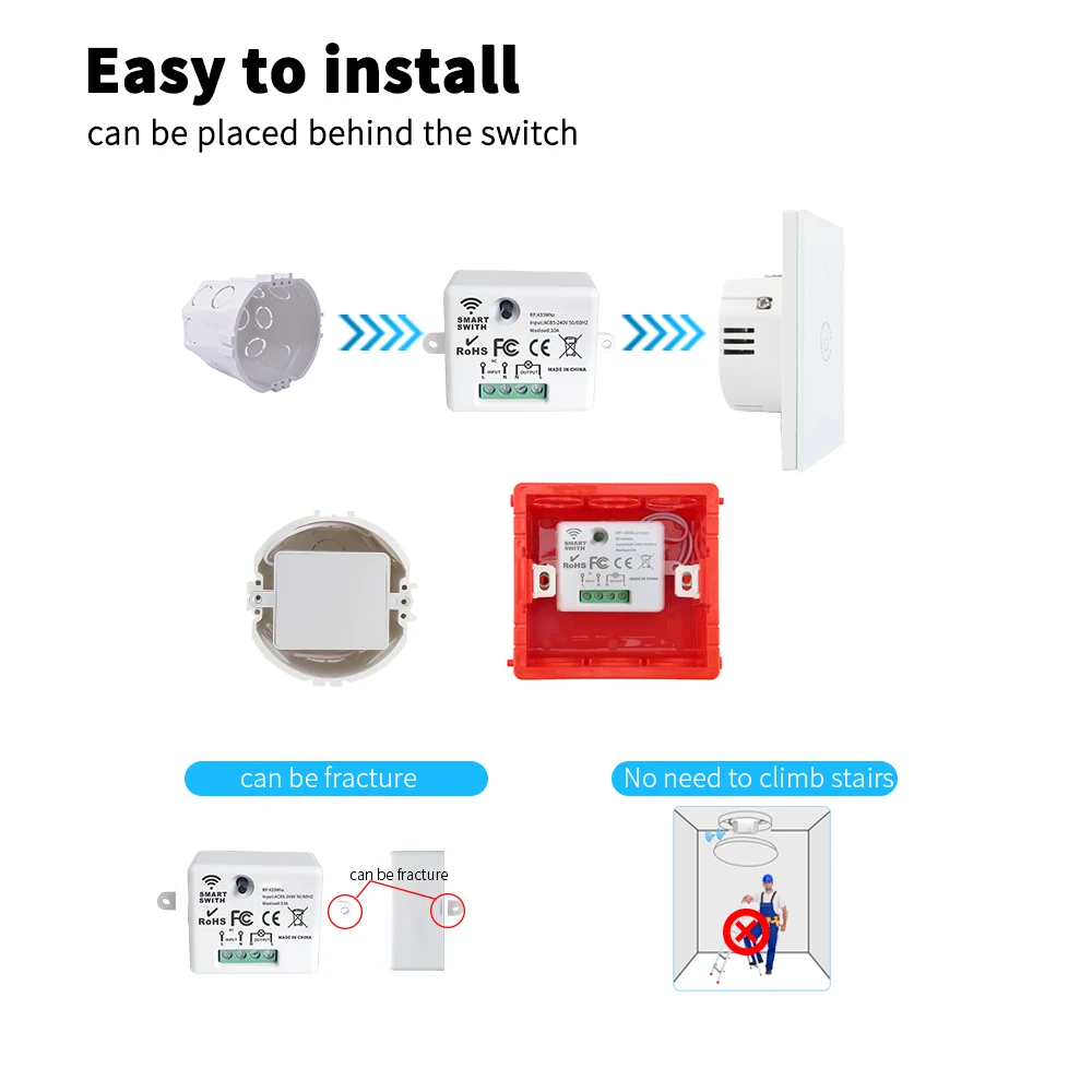 Interruptor inalámbrico autoalimentado para el hogar, interruptor de botón de control remoto de 220V, panel de 1 vía y 2 vías sin batería,