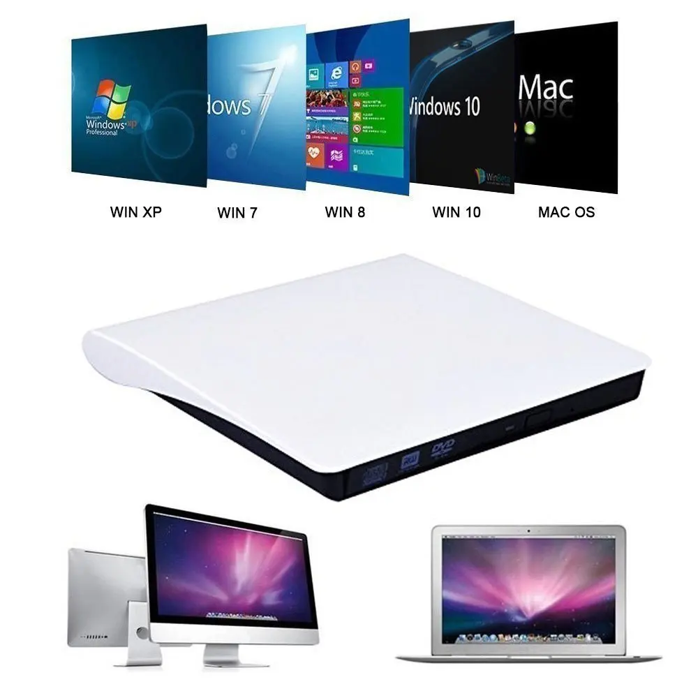 White External USB 3.0 High Speed Slim DVD Burner Optical Drive For Any laptop desktop