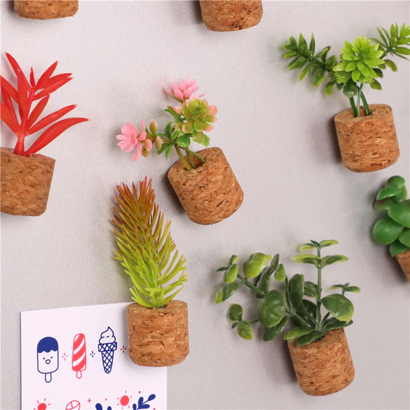 

Simulation Succulent Plants Plastic Grass Artificial Flower Wine Wooden Cork Fridge Magnet Pot Culture Decorative Crafts