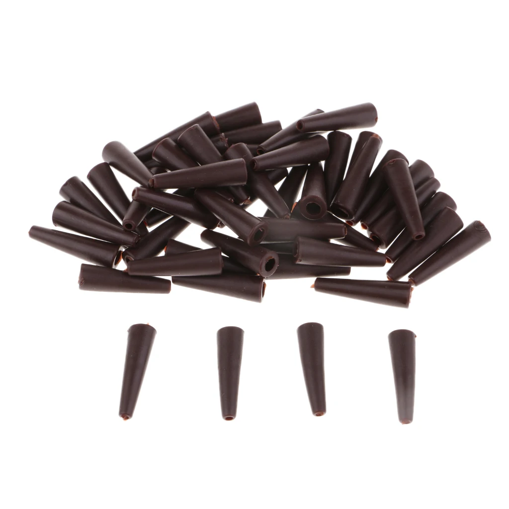 50pcs/set Brown Rubber Tail Tubes Cones for Fishing Rig Sleeves Tool 20mm