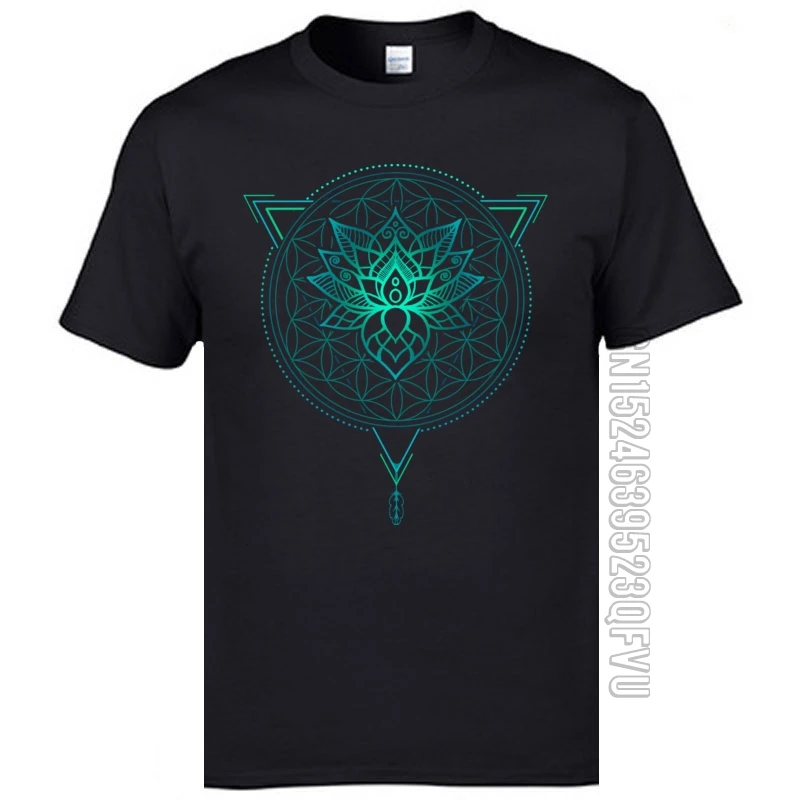 Geometric Mandala Lotus Flower Classic Tshirt Mens Summer Tops Tees Cotton Fabric Great T Shirt OM T-Shirts Black Shirts Fashion