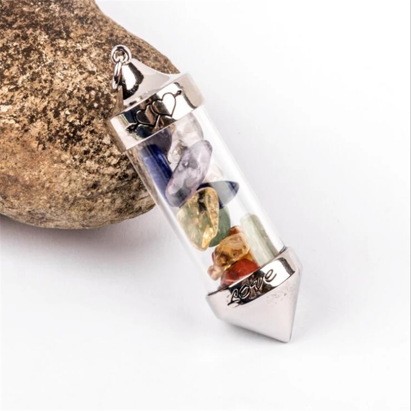 Lovely pendant DIY Jewelry Glass Bottle Pendant Necklaces with Chip Gems Stone Bead Polyester Rope Stainless Steel Extender