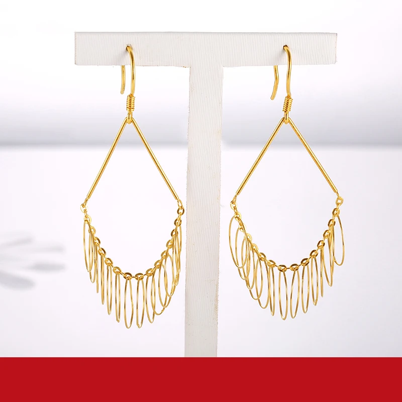 24K Pure Gold Earring Real AU 999 Solid Gold Earrings Nice Good Hollow Ball Tassel Upscale Trendy Fine Jewelry Hot Sell New 2023