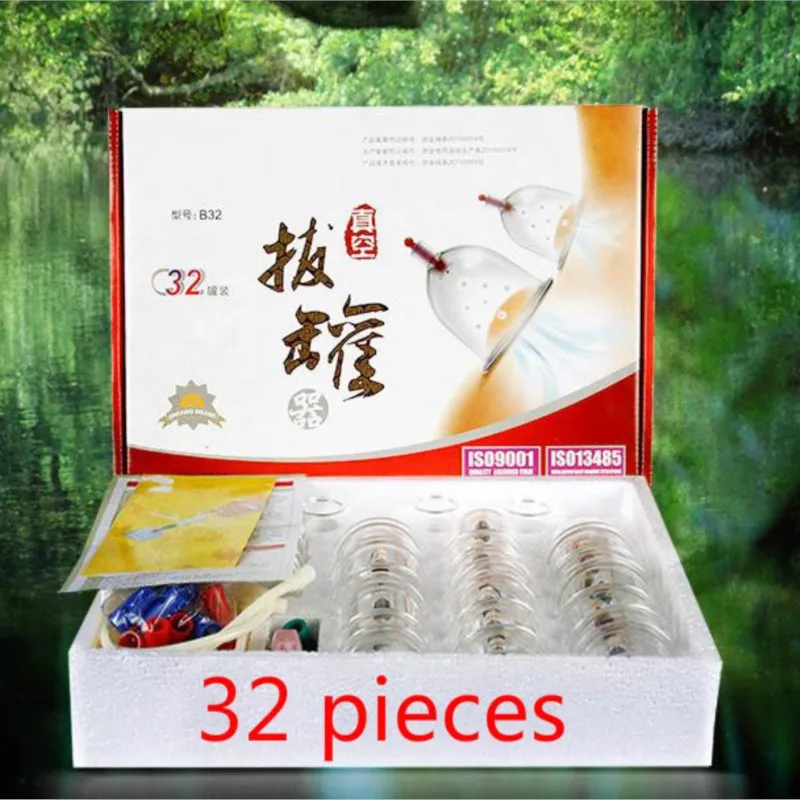 HANRIVER Cheap 32 Pieces Cans cups chinese  kit pull out a vacuum apparatus therapy relax massagers curve suction pumps