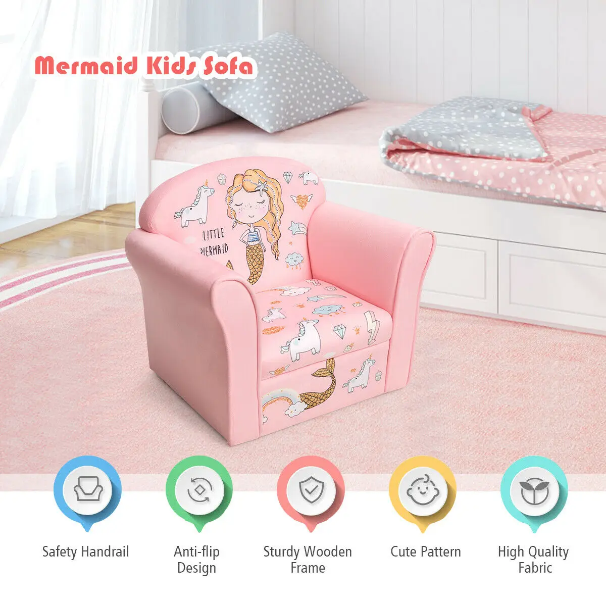 Canapé sirène avec accoudoirs pour enfants, chaise rembourrée, meubles pour tout-petits, HW65602