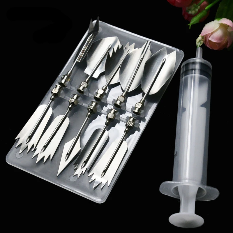 10PCS Cake Decorating Tools Accessories 3D Gelatin Jelly Art Pudding Flowers Cake Decorating Tools Needle Stainless Steel