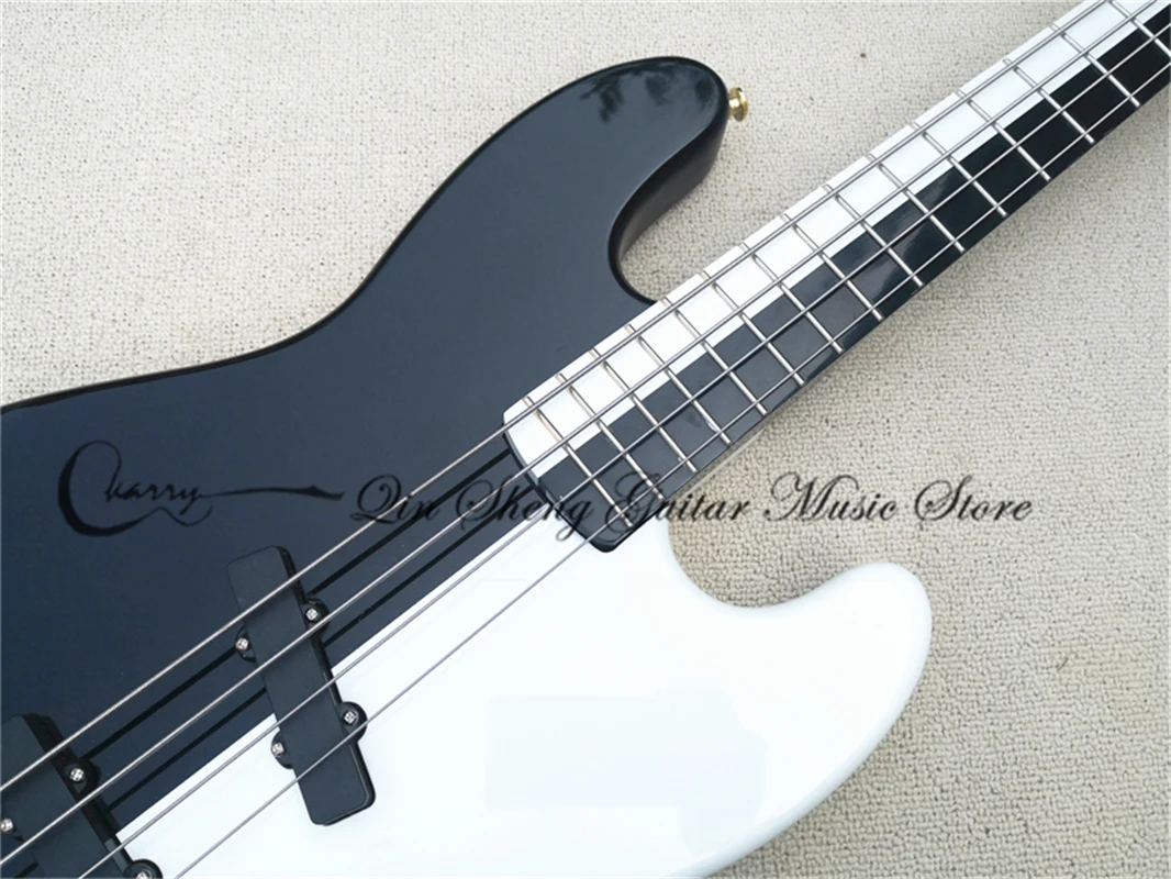 4 String Bass Guitar Jaz Bass Half Hlack Half White Basswood Body Maple Mingerboard Fixed Bridge Gold Tuner