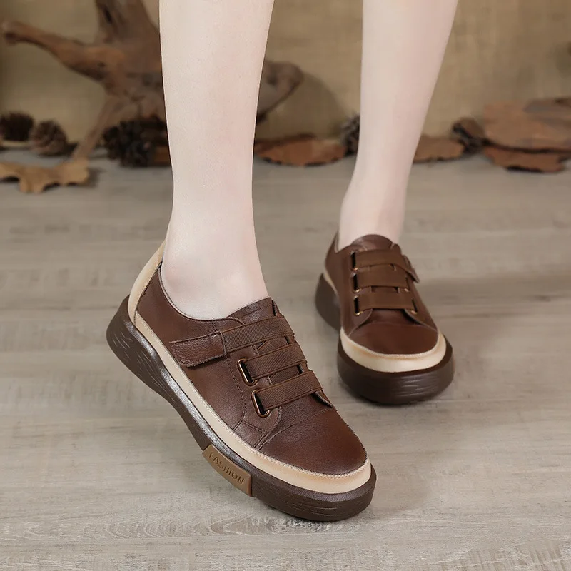 

Женские кожаные кроссовки, универсальные кожаные кроссовки с низким верхом, в Литературном стиле ретро, повседневные, весна-осень 2021