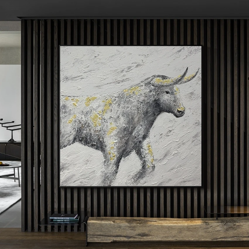 

Kids Room Decoration Abstract Running Animal Bullfight Oil Painting Canvas Picture High Quality Wall Hangings Cartoon Art