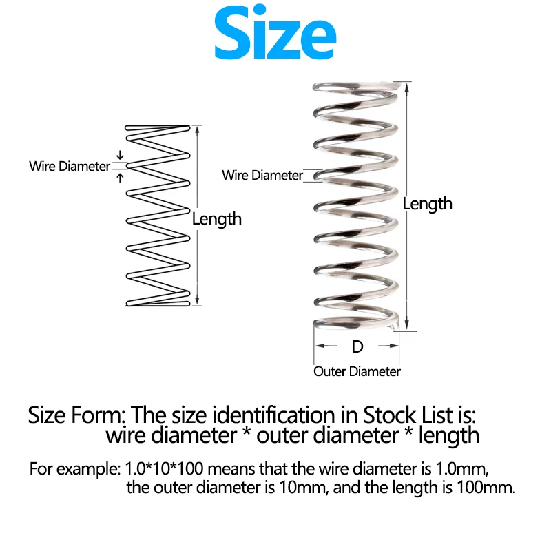 Stainless Steel Compression Spring Wire Diameter 0.2mm 0.3mm  0.4mm 304 SUS Shock Absorbing Pressure Return Compressed Springs