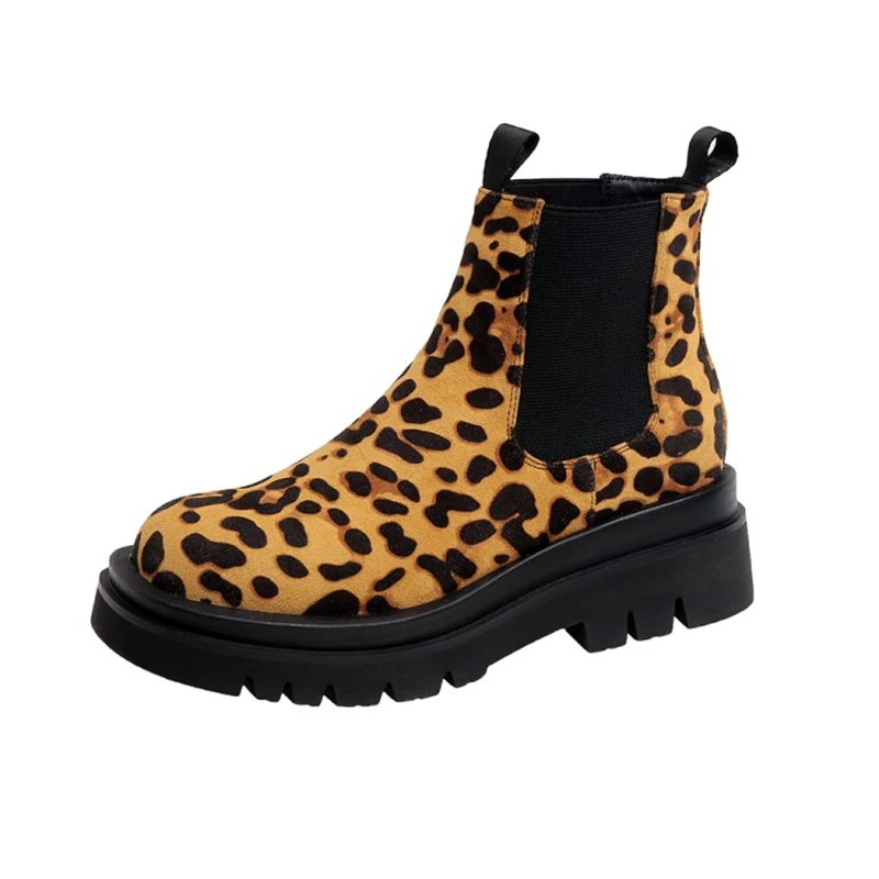 Fashion Chunky Platform Boots Women Autumn Winter Thick Bottom Short Boots Woman High Quality Leopard Print  Botas D-217