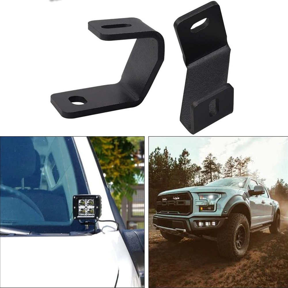 2Pcs Hood Light Mount Brackets Front A-pillar LED Pods Mounts Hood Hinge Brackets for Ford F150 Raptor 2017-2019 F-150 2015-2019