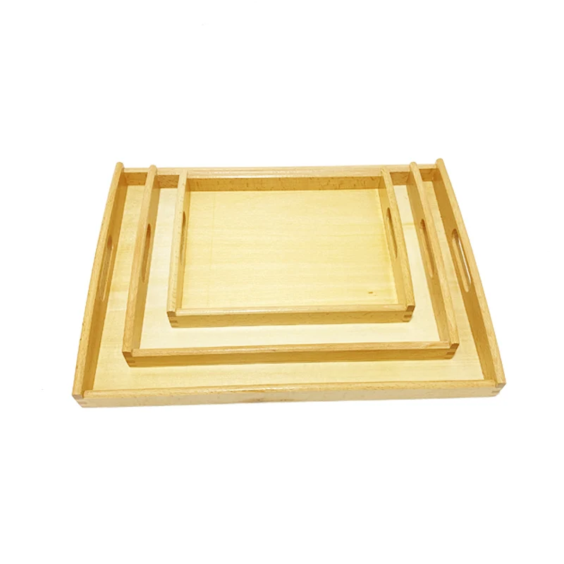 Juguetes Educativos de madera para niños y bebés, bandeja de madera de haya con asas, material Montessori, material didáctico