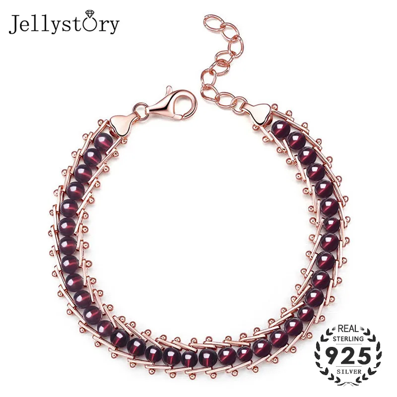 

Jellystory luxury 100% real 925 sterling silver bracelets with garnet gemstone fine jewelry for female wedding engagement party