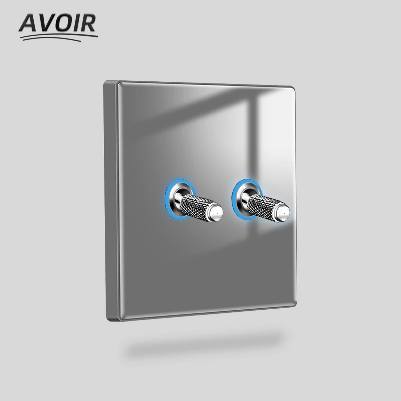 Avoir Wall Light Toggle Switch With LED Gray Crystal Glass Panel EU French Standard Electrical Plugs CAT6 RJ45 Network 220V 16A