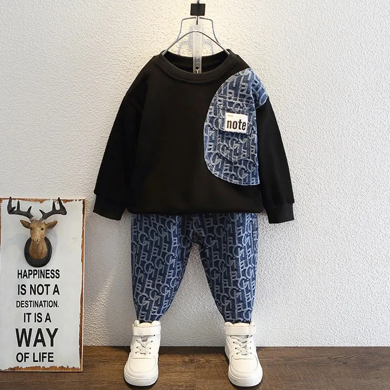 

Boy's Suit Spring And Autumn New Style Foreign Children's Clothing Fashionable Children's Casual Denim Two-piece Suit