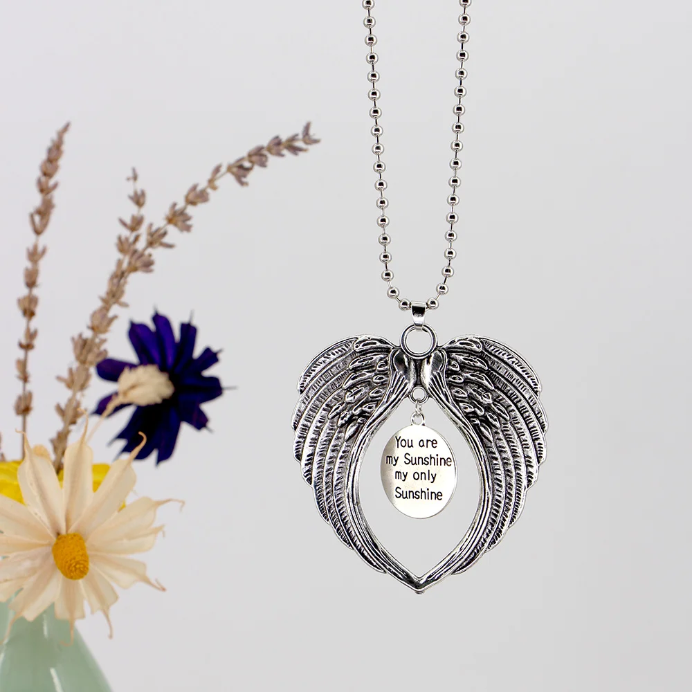 Car Pendant Angel Wing Rearview Mirror Decoration Hanging You are my Sunshine my only Sunshine Auto Ornaments Accessories