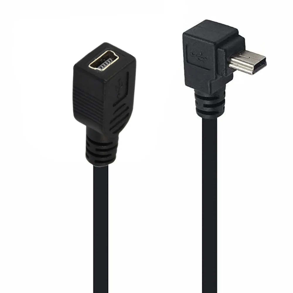 Mini USB 5pin rozszerzenie męskie i żeńskie kabel przedłużacz Adapter danych kabel przewodzący kąt prosty 90 stopni przewód 25cm