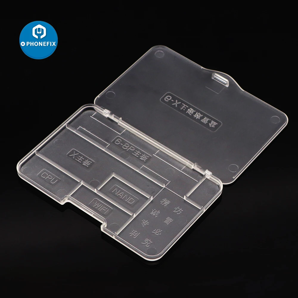 Scatola di immagazzinaggio in plastica trasparente Accessori per chip IC CPU in acrilico super rigido Custodia per organizer Organizzatore per viti per la riparazione di iPhone