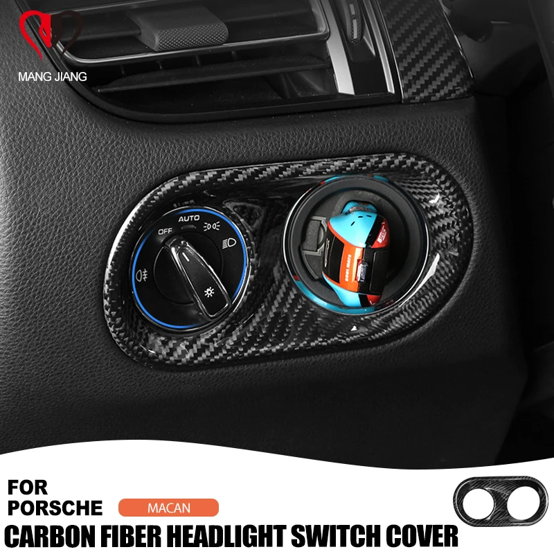 

For Porsche Macan Genuine Carbon Fiber Car Headlight Switch Knob Panel Cover Frame Stickers Interior Trim Vehicle Accessories