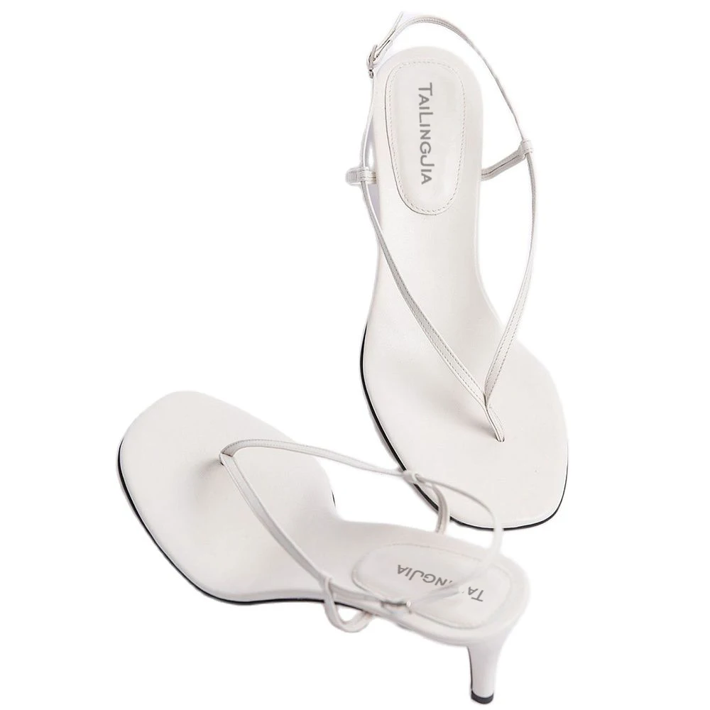 Heeled Strappy Barely There Sandals Women 2021 Heels White Summer Dress Shoes Ladies High Heel Flip Flops Black Female Footwear