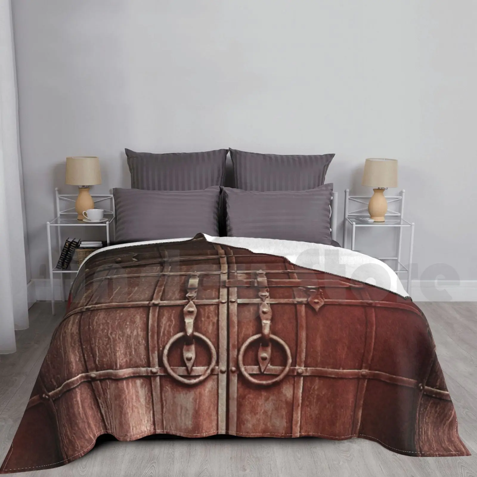 

Reliable Retro Iron Gate With Handle Rings And Shadows. Blanket For Sofa Bed Travel