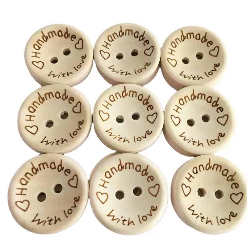 20Pcs Wooden Handmade with Love Buttons Round Craft Decor Buttons 2 Holes Wooden Button for 15mm/20mm/25mm Sewing Buttons