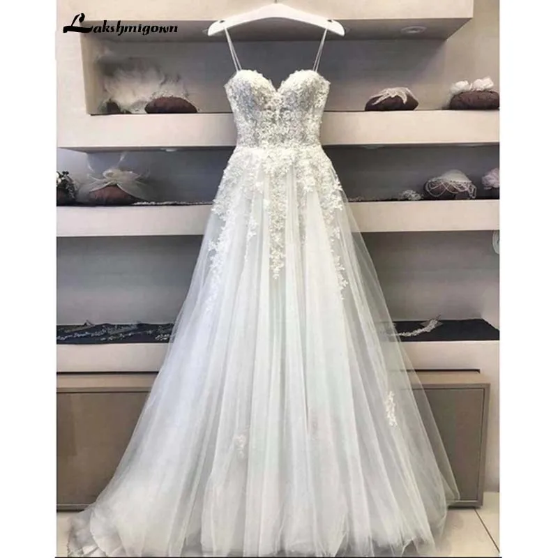 A Line Lace Wedding Dress Princess White Long Formal Bridal Gown Country Backless Bridal Gown Sweep Train Robe de Mariage