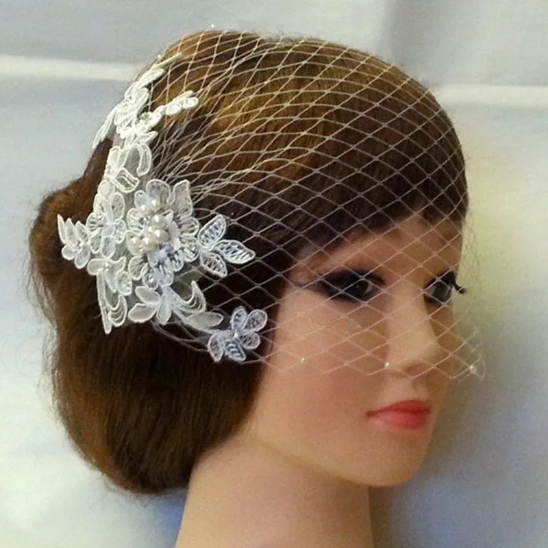 Voile de mariée blanc en dentelle à une couche, accessoire de coiffure de mariée, avec perles, pour femmes élégantes, fascinateur avec peigne