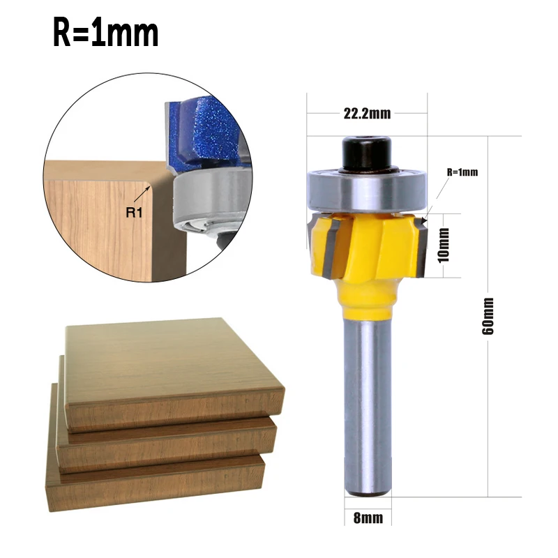 Imagem -02 - Chwjw 1pc mm Shank Cortador de Moagem para Trabalhar Madeira r1 mm R1.5 mm r2 mm Faca Aparar Borda Aparador Dentes Router de Madeira Bit de Alta Qualidade