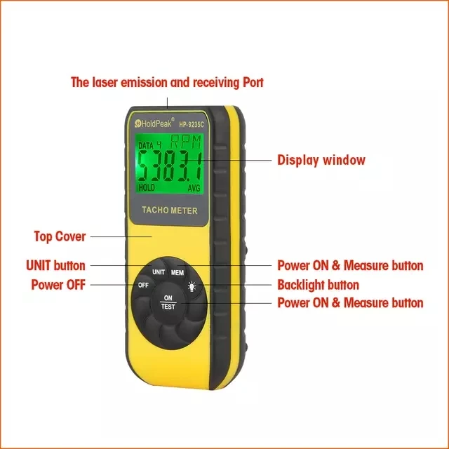 HoldPeak Laser Tachometer HP-9235C Speed Meter Digital Diagnostic-tool Photo LCD RPM Meter Engine Motor Non-contact Tachometer