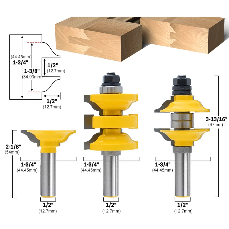 3 Bit Entry Door Router Bits Set Carbide Tipped - 1/2