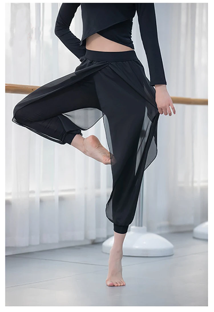 Adult Modern Dance Practice Wear Trousers Female Adult Chiffon Yoga Pants Latin Dance Pant Women Black And White