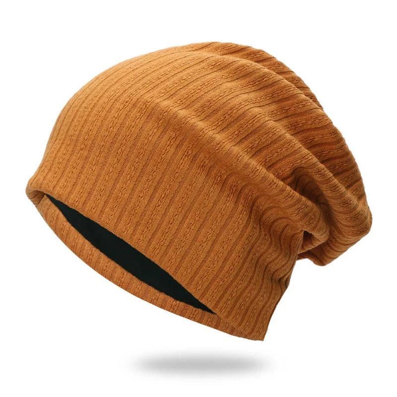 Autumn Winter Beanie Caps Casual Thermal Elastic Knitted Cotton Sports Warmer Casual Headwear Knitted Solid Unisex