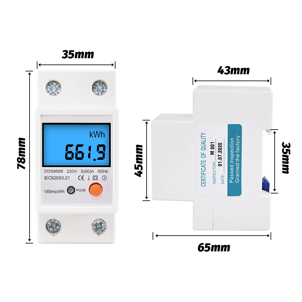 80A 220V Digital Din Rail Single Phase Energy Meter kWh Power Consumption Counter Wattmeter Electronic Reset Zero AC Backlight