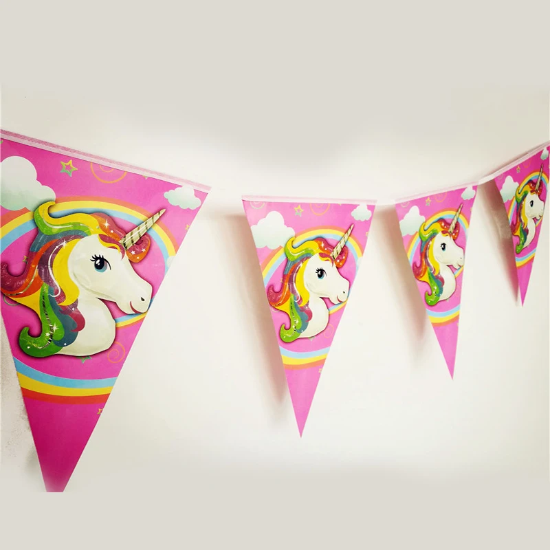 2.5M 10 Unicorn Paper Flag Girl Birthday Party Bunting Banners Baby Shower Unicorn Garland Wedding Event Party Pennant DIY Decor