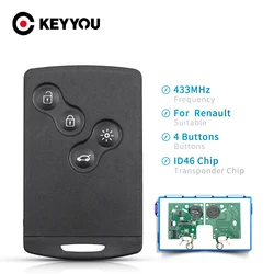 KEYYOU portachiavi con telecomando intelligente a 4 pulsanti per Renault Megane III 3 Fluence Laguna III 3 Chip ID46 da 433MHz