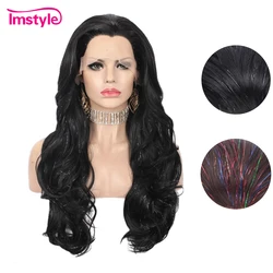 Imstyle Tinsel Wigs Black Brown Synthetic Lace Front Wig Long Natural Wavy Wigs For Women Party Glitter Wig