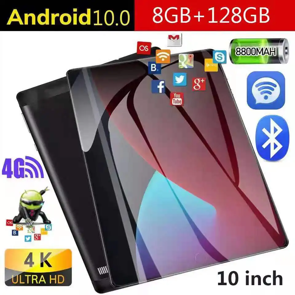 Hot sale Android Tablet 10 inch 10 core3G 4G FDD LTE 8GB RAM 128GB ROM 1280*800 IPS Dual Cameras Android 10.0 OS GPS Tablets 10