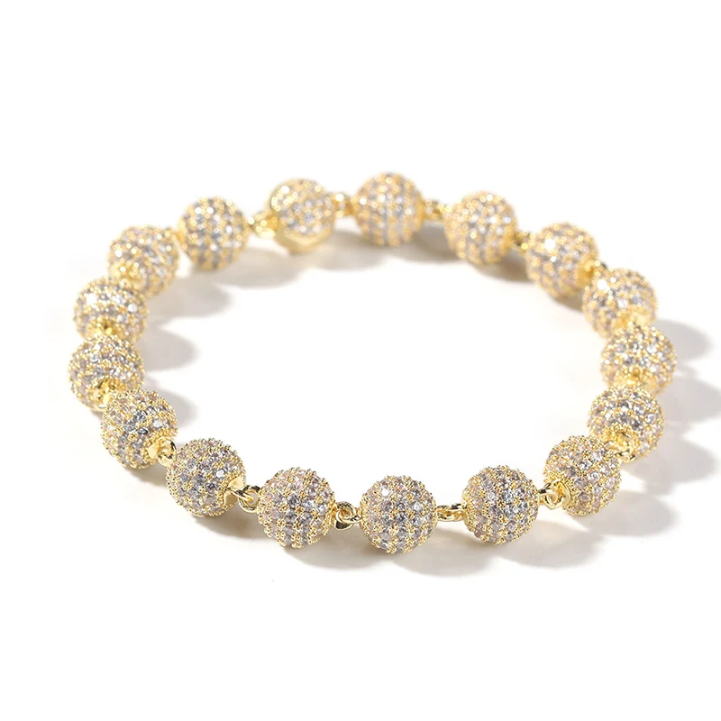 Hip Hop Full CZ Stone Paved Bling Iced Out Bead Link Chain Bracelet Bangles For Men Women Rapper Jewelry Drop Shipping