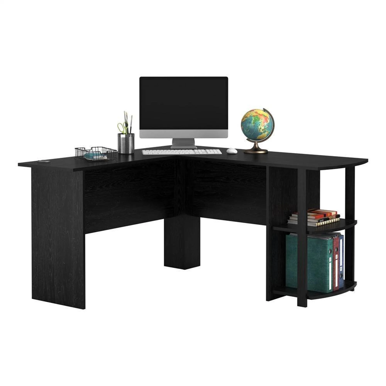 FCH L-Shaped Wood Right-angle Computer Desk with Two-layer Bookshelves  Office Desk Computer Desk Home Office Writing Study Desk