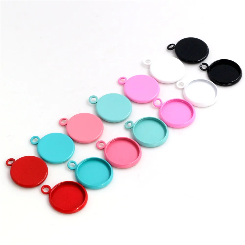 

(New Colors) 20pcs/lot 12mm Inner Size 8 Colors Plated High Quality Iron Material Cameo Setting Pendant Tray,Fit 12mm Cabochons