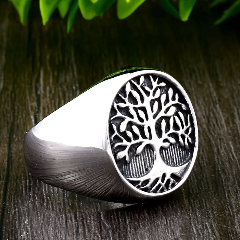 Stainless Steel Tree of Life Signet Ring Classic Men Viking Amulet Rings Nordic Jewelry BR8-732