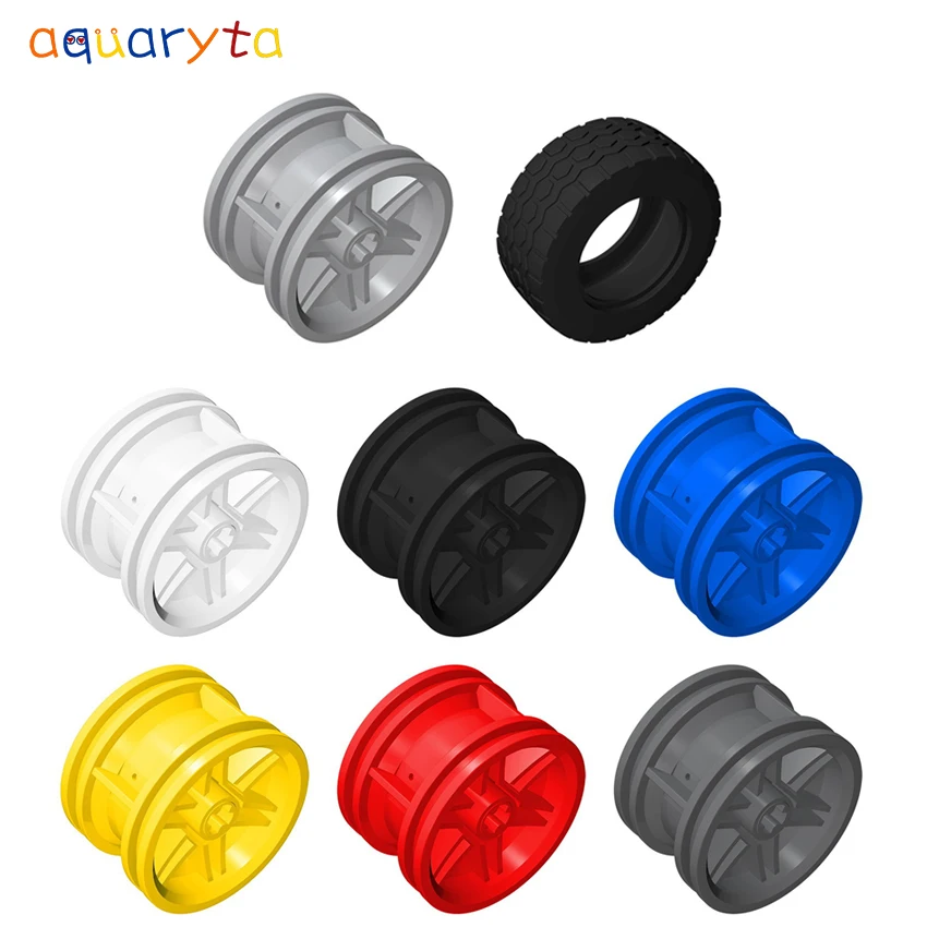 

AQUARYTA 4pcs Technology Building Blocks 30x20mm Wheel Hub and 49.5x20mm Tire Compatible 56145 15413 DIY Assembles Toys for Teen