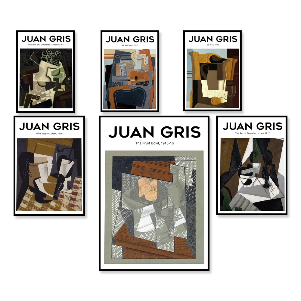 

Juan Gris-Pedestal table, a pot of strawberry jam, mandolin woman, fruit bowl exhibition poster decoration canvas print gift