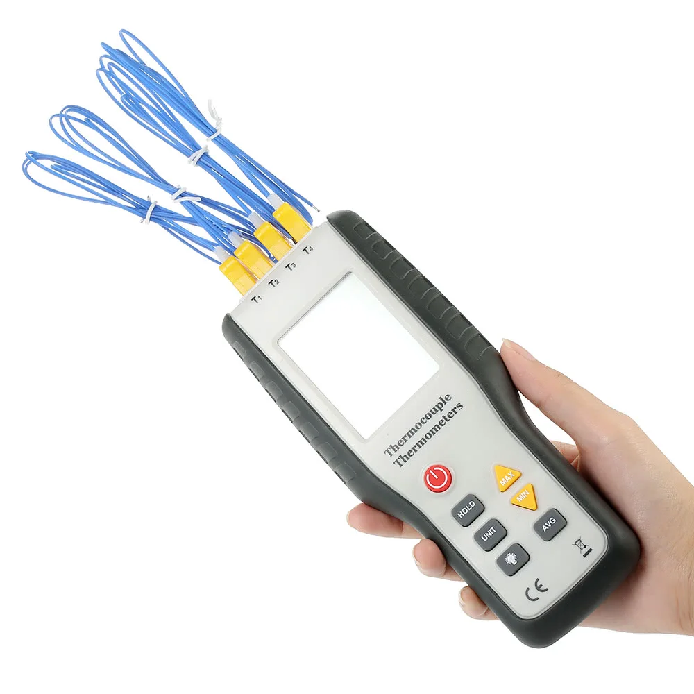 -200~1372°C/-328~2501°F Handheld Digital 4 Channel Thermometer Temperature Meter K Type Thermocouple Sensor