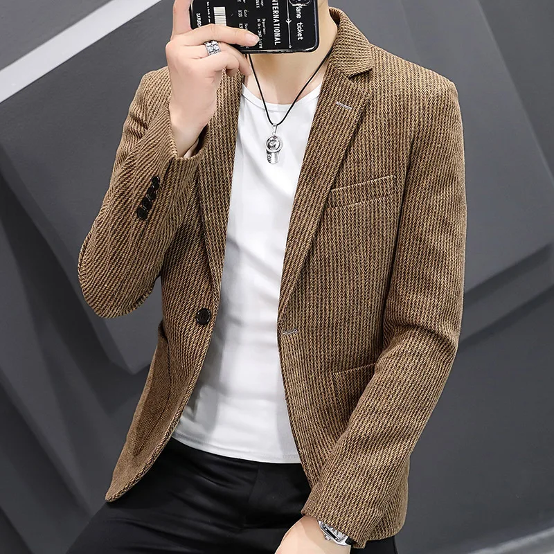

BOO 2023 Men's Fashion Vertical Stripes One Button Casual blazer Autumn New Youth Slim-Fitting blazer for men