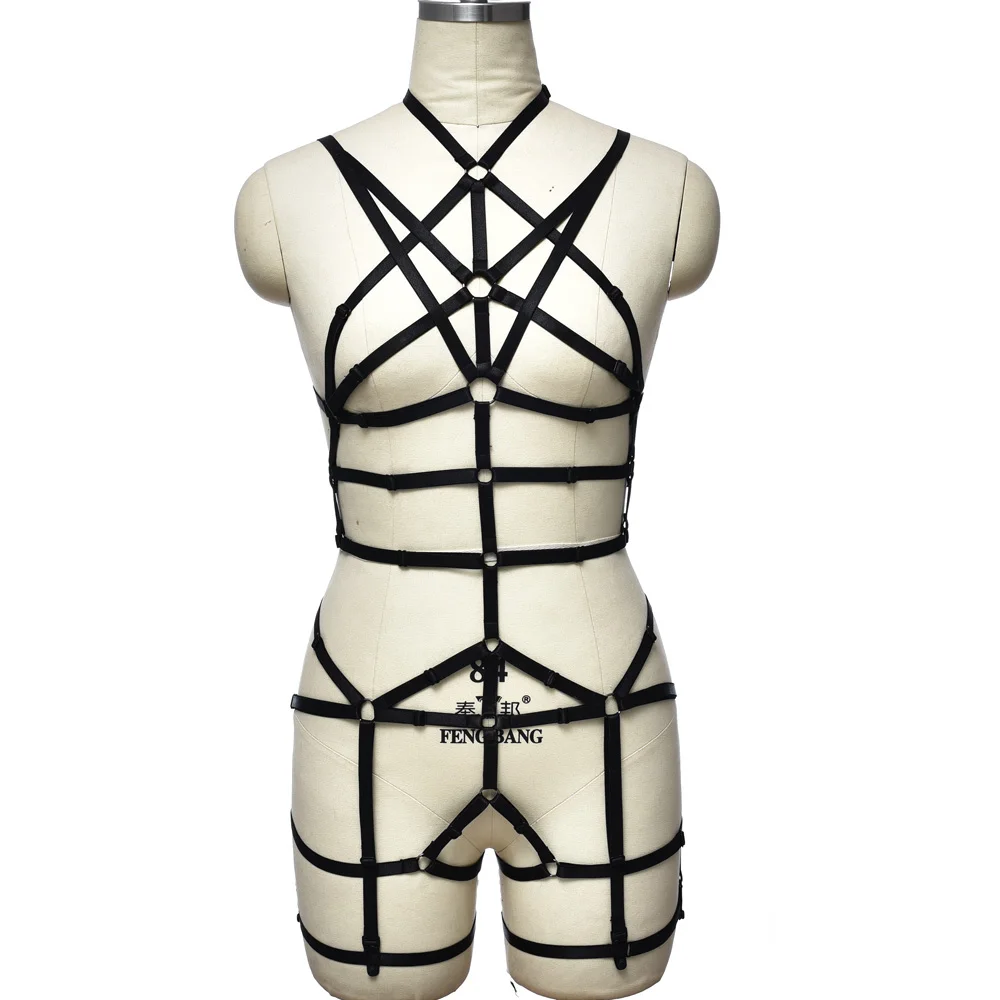 

Women Sexy Lingerie Bodysuit Adjustable Bandage Body Harness Cage Belt Hollow Harness Bra Black Goth Festival Stockings Garter